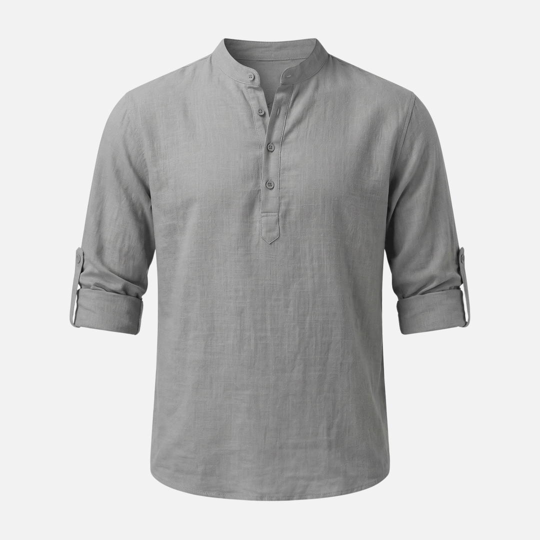 Men's Rolled Cuff Linen Henley Shirt