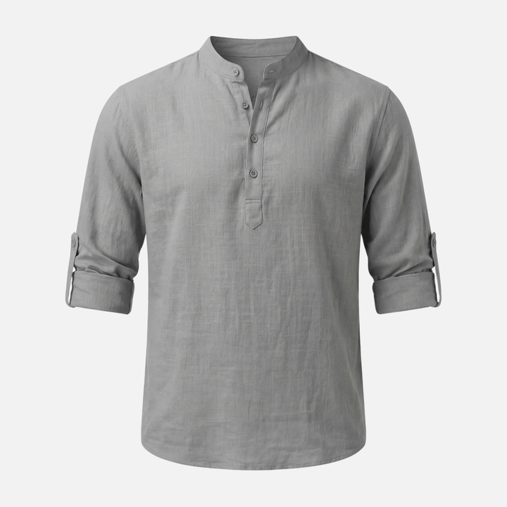Men's Rolled Cuff Linen Henley Shirt