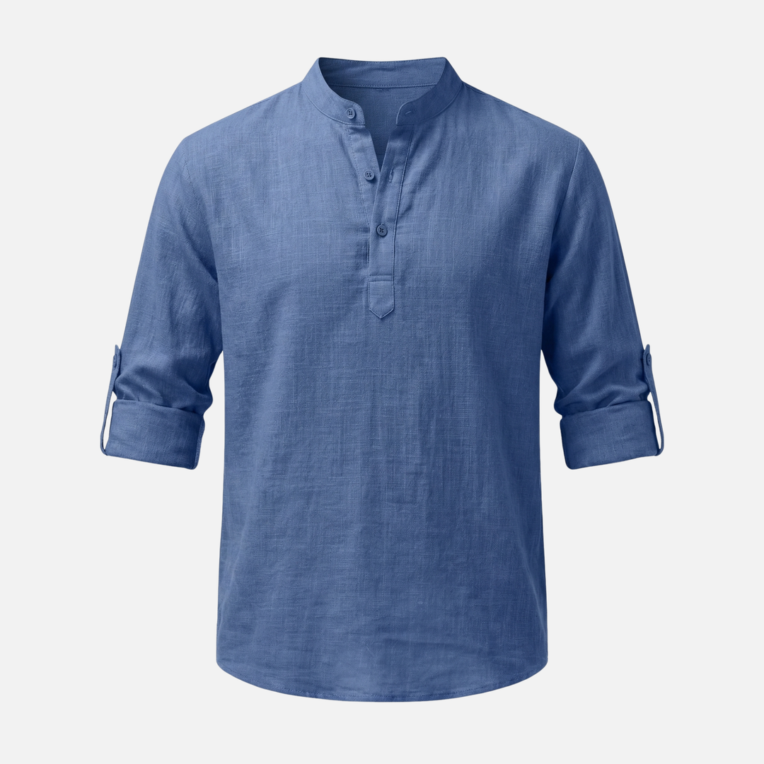 Men's Rolled Cuff Linen Henley Shirt