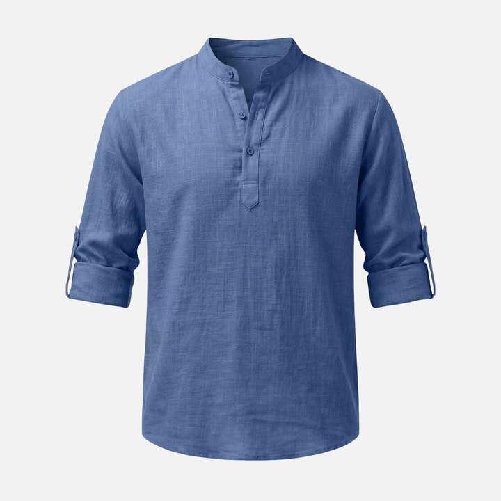 Men's Rolled Cuff Linen Henley Shirt