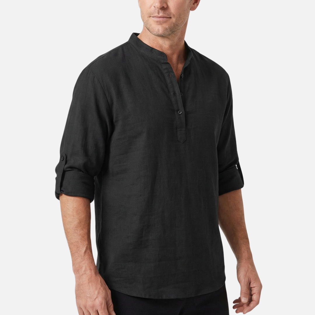 Men's Rolled Cuff Linen Henley Shirt