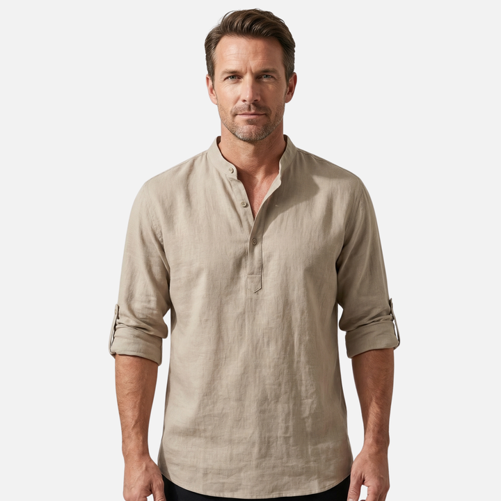 Men's Rolled Cuff Linen Henley Shirt