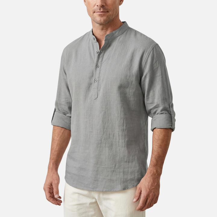 Men's Rolled Cuff Linen Henley Shirt