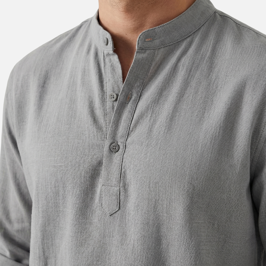 Men's Rolled Cuff Linen Henley Shirt