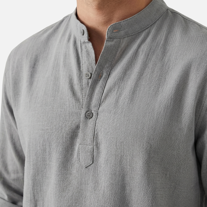 Men's Rolled Cuff Linen Henley Shirt