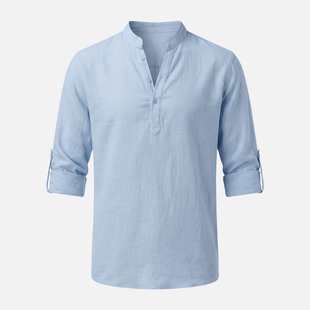 Men's Rolled Cuff Linen Henley Shirt