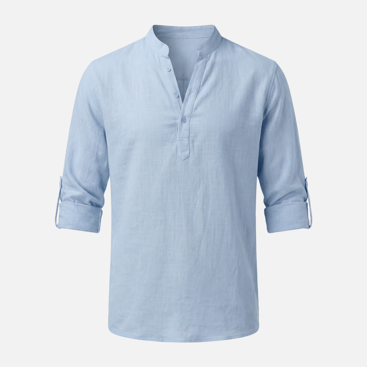 Men's Rolled Cuff Linen Henley Shirt