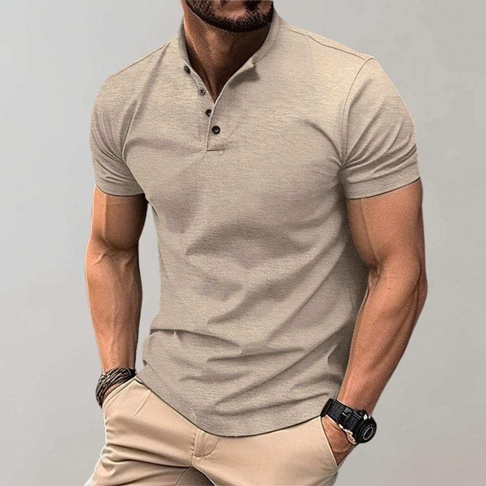 Men's Slim Fit Band Collar Jersey Shirt