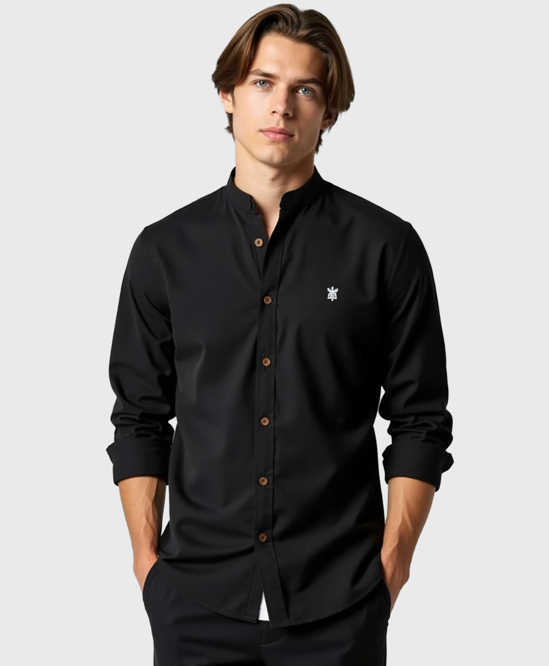 Men's Slim Fit Grandad Collar Cotton Shirt