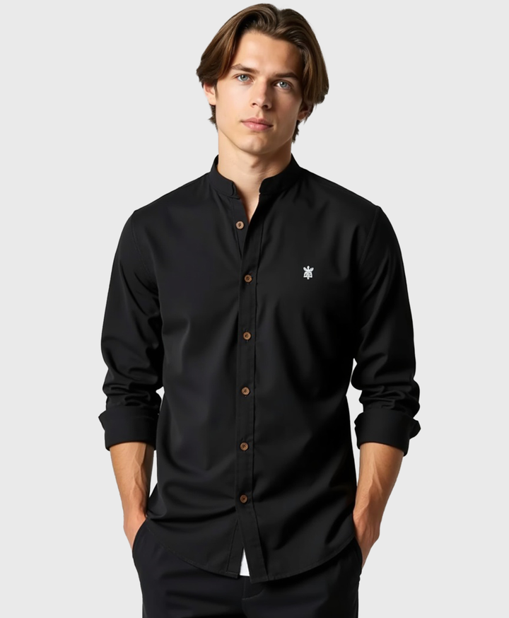 Men's Slim Fit Grandad Collar Cotton Shirt