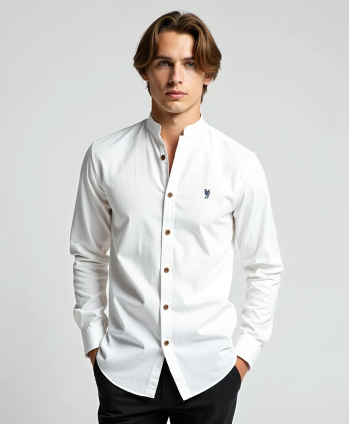 Men's Slim Fit Grandad Collar Cotton Shirt