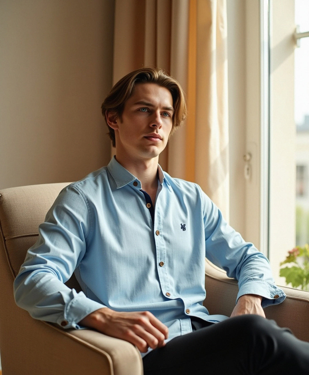 Men's Slim Fit Grandad Collar Cotton Shirt