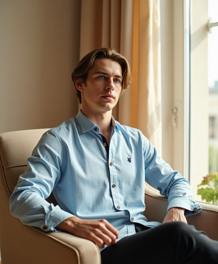 Men's Slim Fit Grandad Collar Cotton Shirt