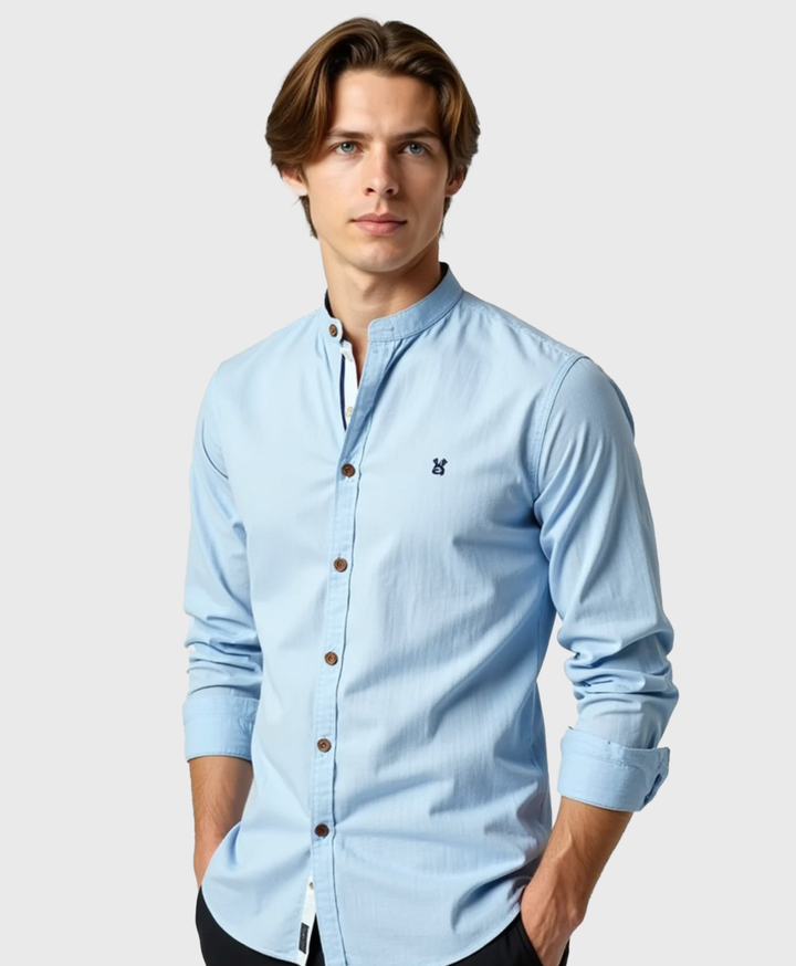 Men's Slim Fit Grandad Collar Cotton Shirt