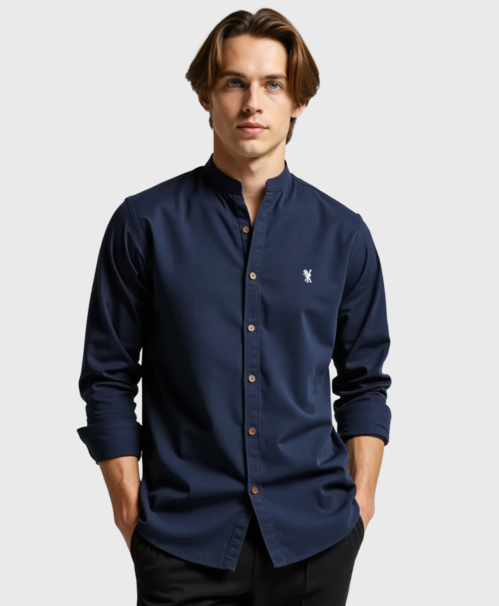 Men's Slim Fit Grandad Collar Cotton Shirt