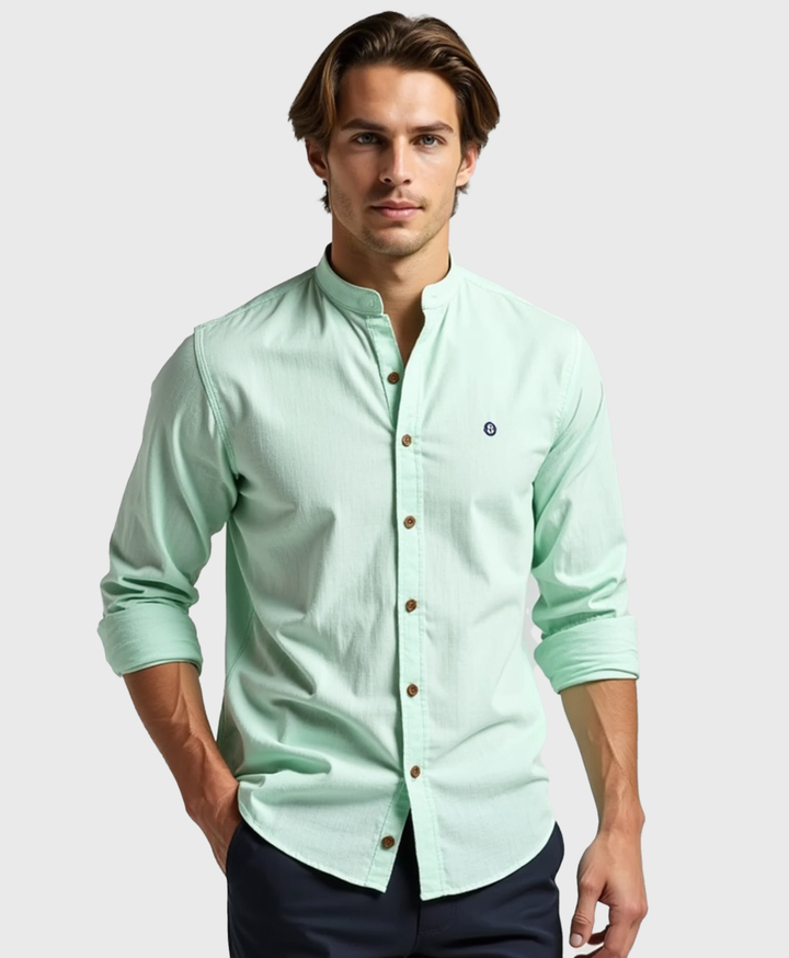 Men's Slim Fit Grandad Collar Cotton Shirt
