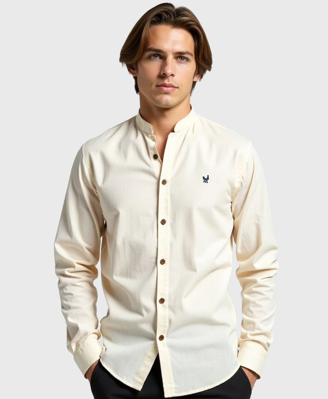 Men's Slim Fit Grandad Collar Cotton Shirt