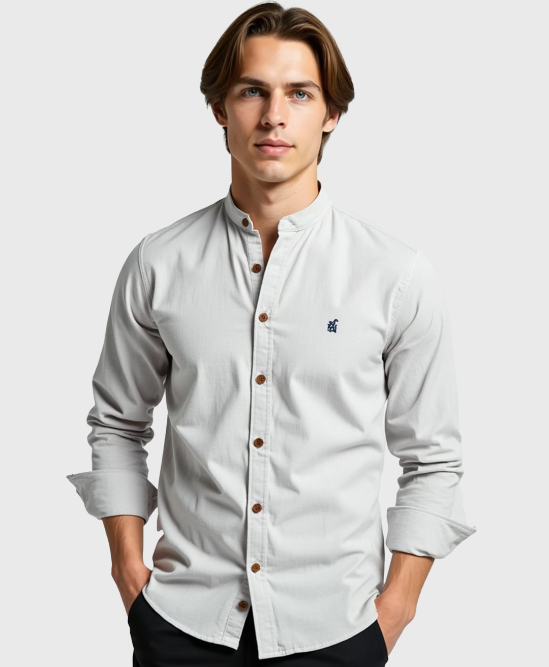 Men's Slim Fit Grandad Collar Cotton Shirt