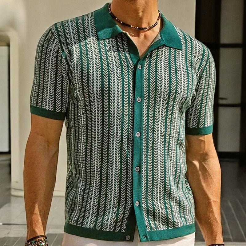 Men's Slim-Fit Summer Shirt with Ribbed Collar and Cuffs