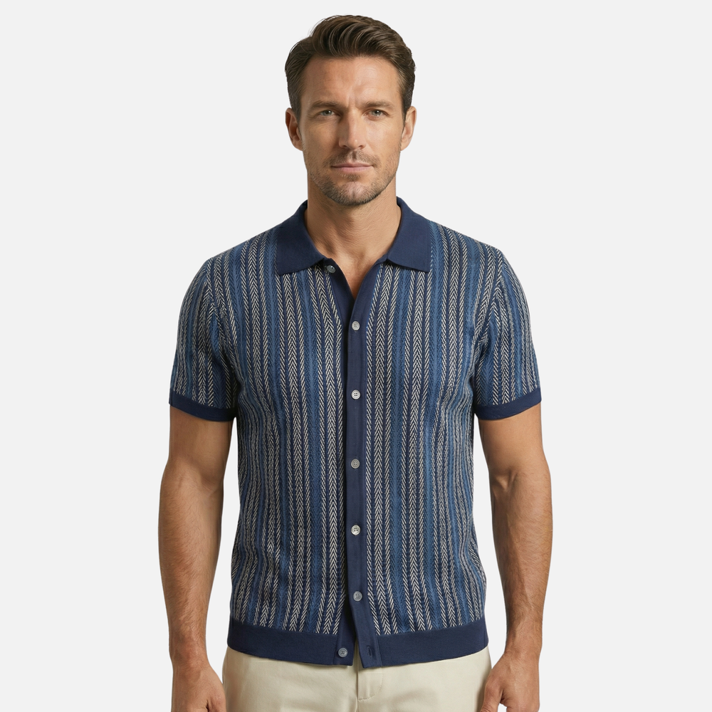 Men's Slim-Fit Summer Shirt with Ribbed Collar and Cuffs