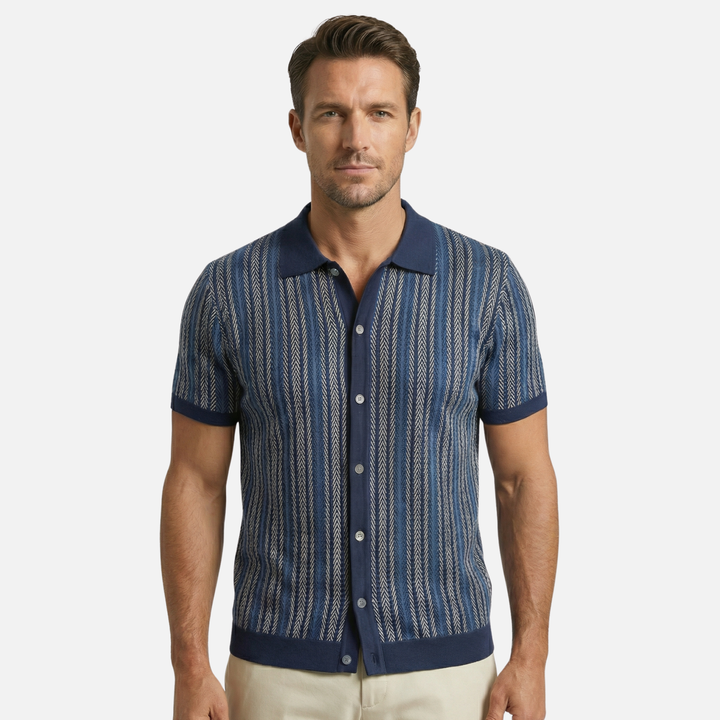 Men's Slim-Fit Summer Shirt with Ribbed Collar and Cuffs