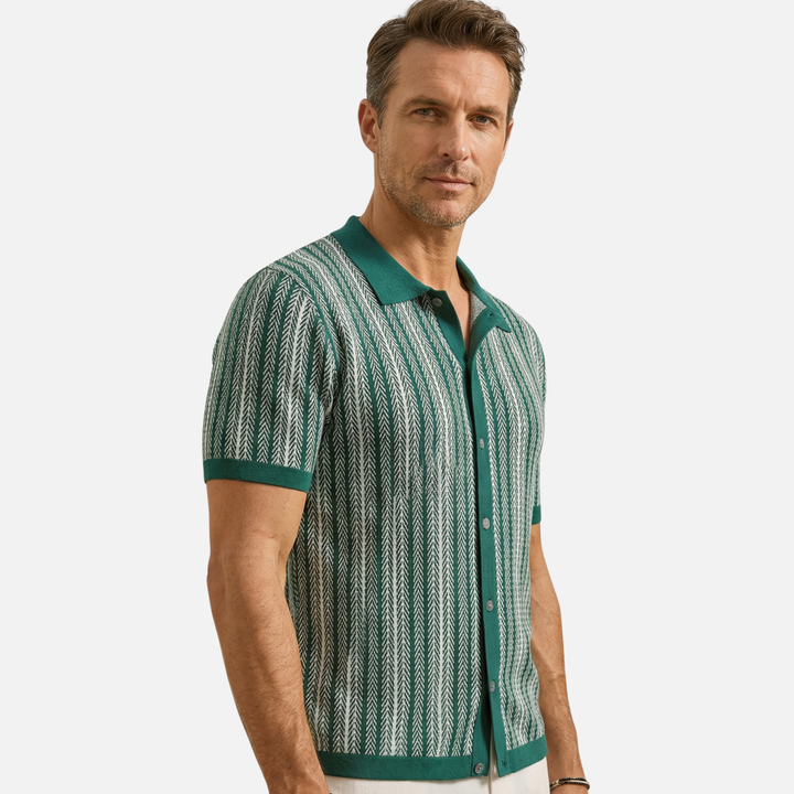 Men's Slim-Fit Summer Shirt with Ribbed Collar and Cuffs