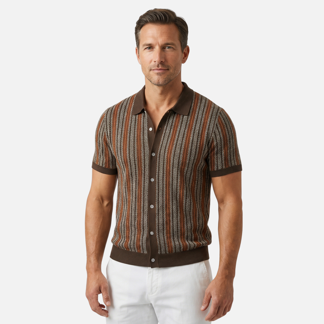 Men's Slim-Fit Summer Shirt with Ribbed Collar and Cuffs