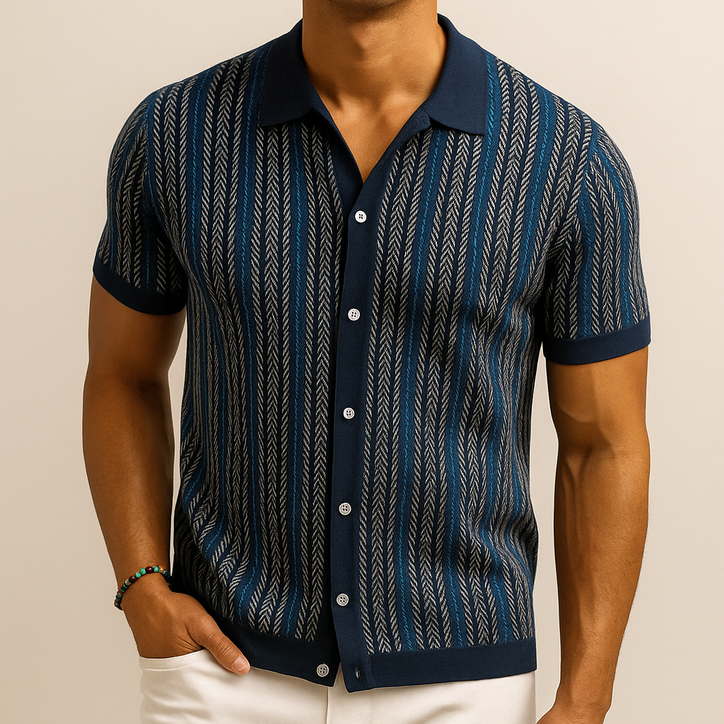 Men's Slim-Fit Summer Shirt with Ribbed Collar and Cuffs