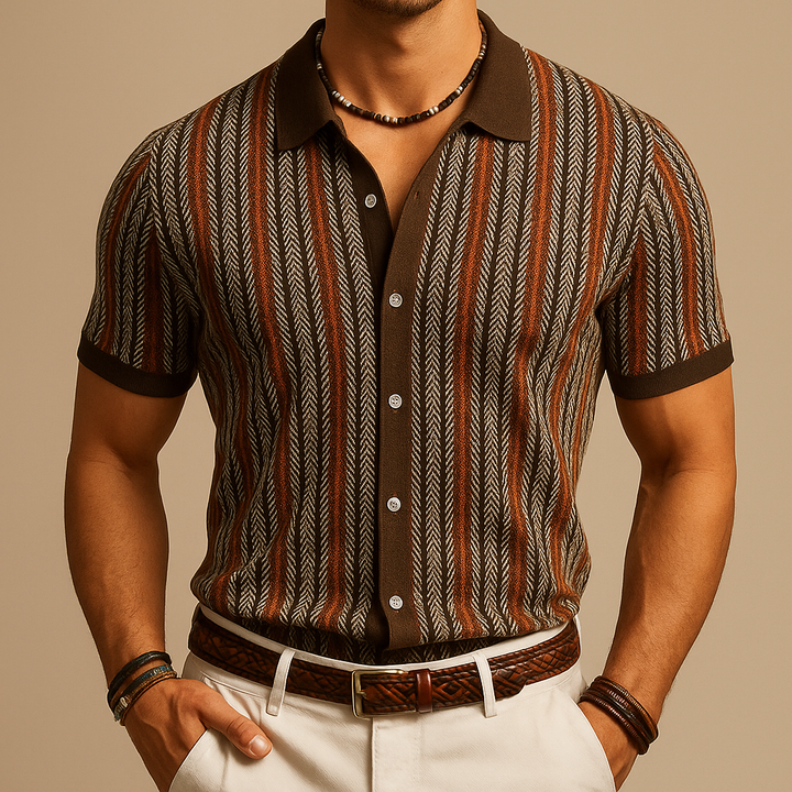 Men's Slim-Fit Summer Shirt with Ribbed Collar and Cuffs