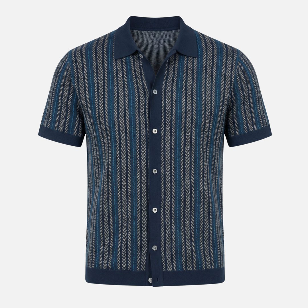 Men's Slim-Fit Summer Shirt with Ribbed Collar and Cuffs