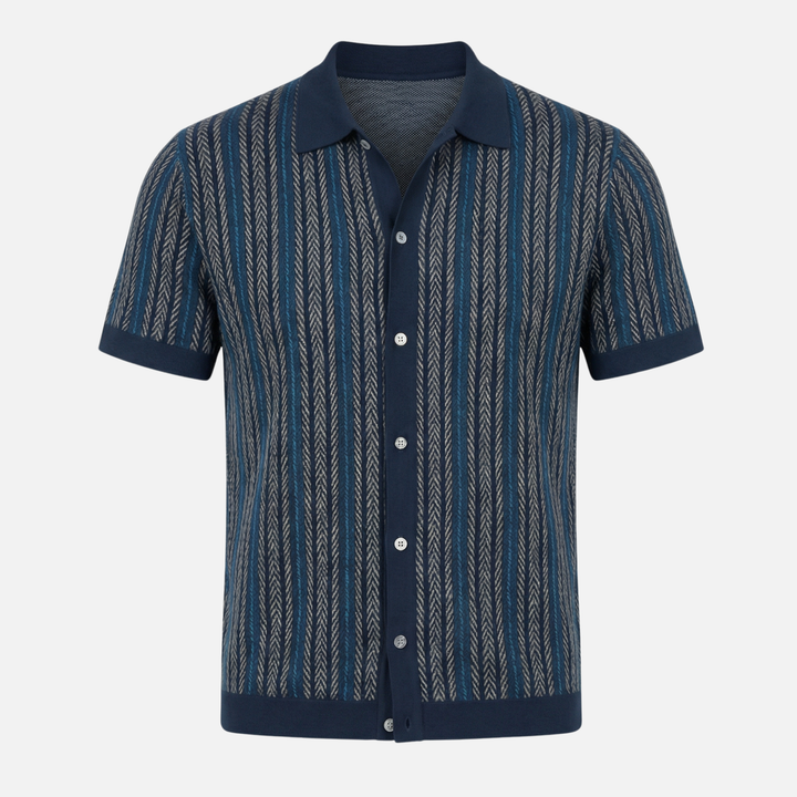 Men's Slim-Fit Summer Shirt with Ribbed Collar and Cuffs