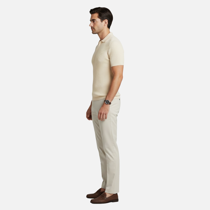 Men's Slim Fit V-Neck Ribbed Polo Shirt with Tailored Collar