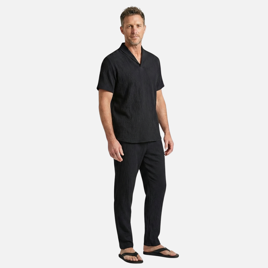 Men's Summer Linen Set with Drawstring Waist Pants