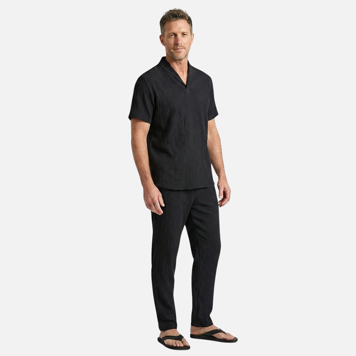 Men's Summer Linen Set with Drawstring Waist Pants