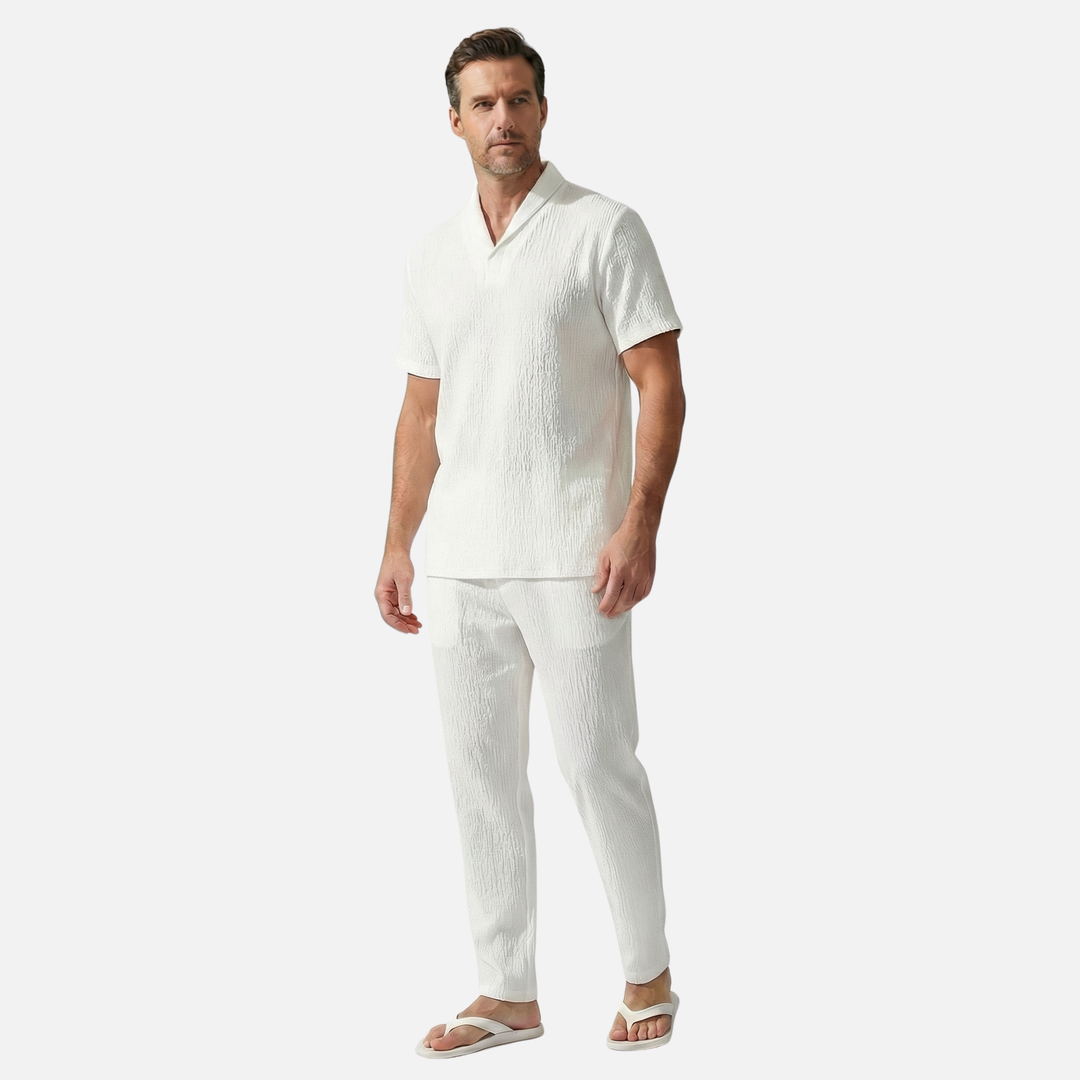 Men's Summer Linen Set with Drawstring Waist Pants