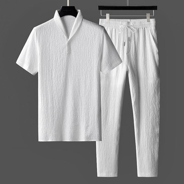 Men's Summer Linen Set with Drawstring Waist Pants