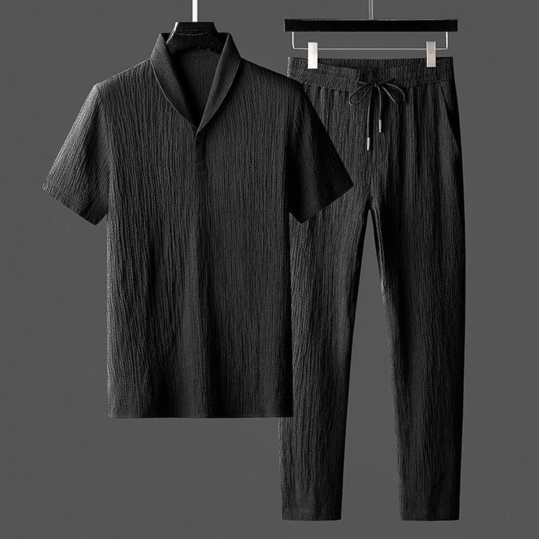 Men's Summer Linen Set with Drawstring Waist Pants
