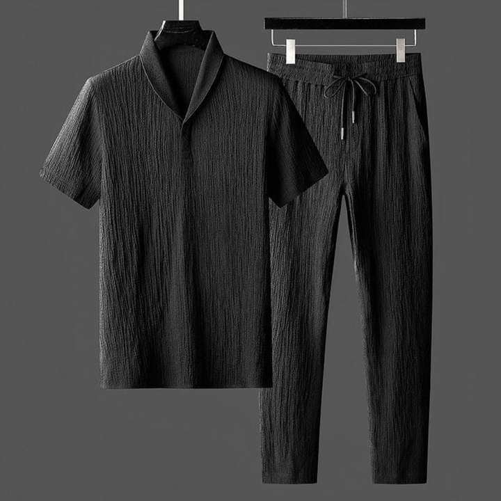 Men's Summer Linen Set with Drawstring Waist Pants