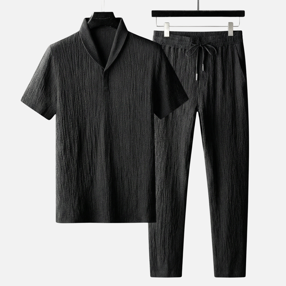 Men's Summer Linen Set with Drawstring Waist Pants