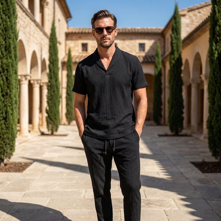 Men's Summer Linen Set with Drawstring Waist Pants