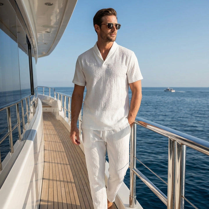 Men's Summer Linen Set with Drawstring Waist Pants