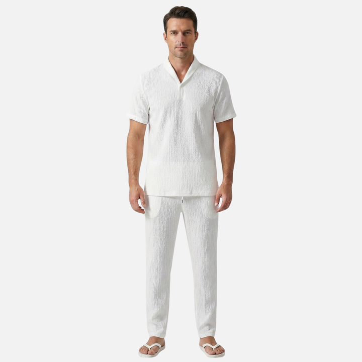 Men's Summer Linen Set with Drawstring Waist Pants