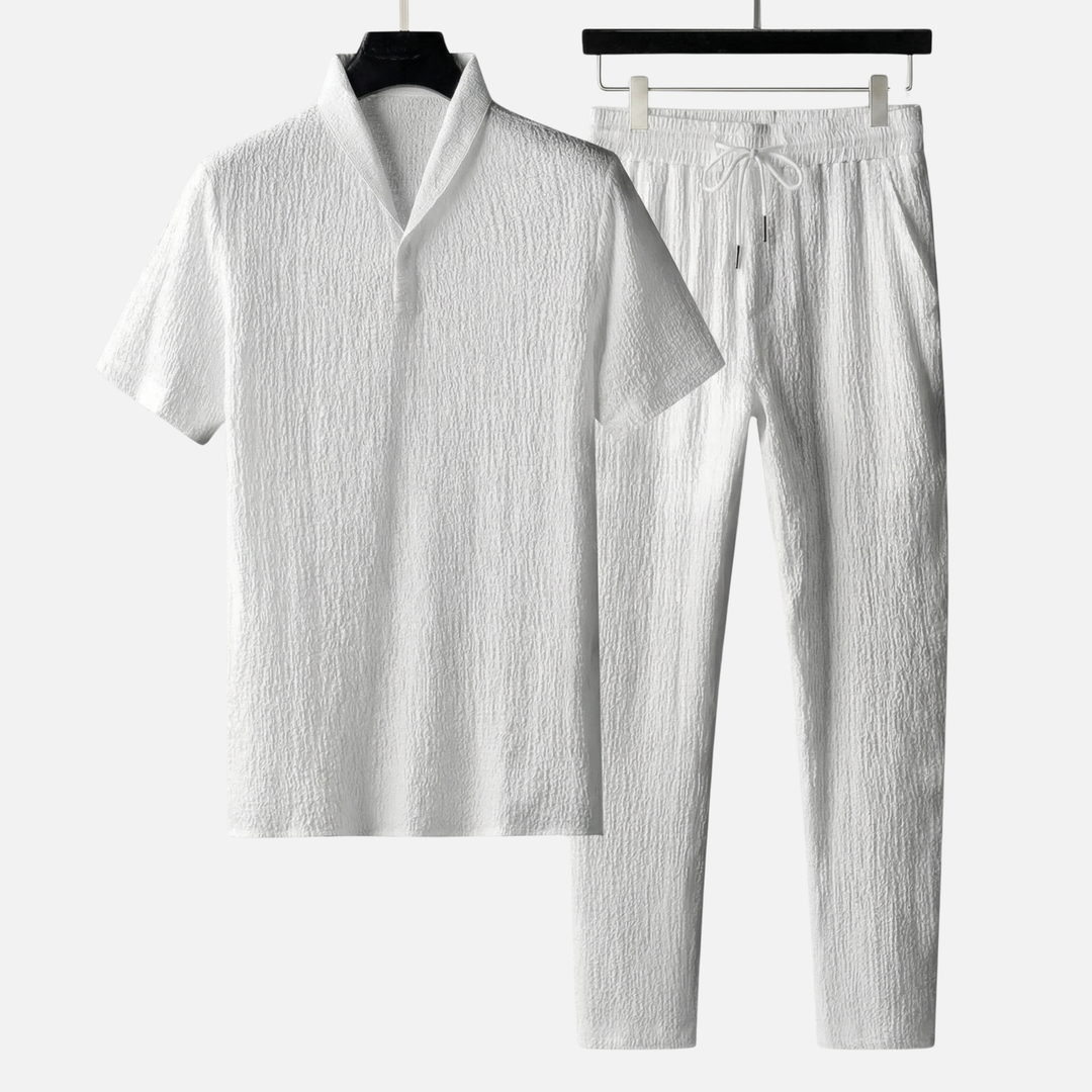 Men's Summer Linen Set with Drawstring Waist Pants