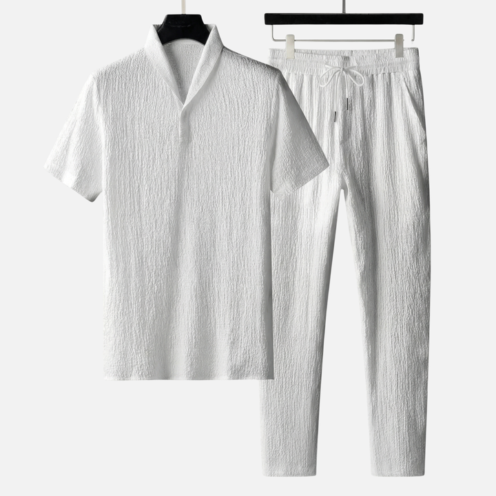 Men's Summer Linen Set with Drawstring Waist Pants