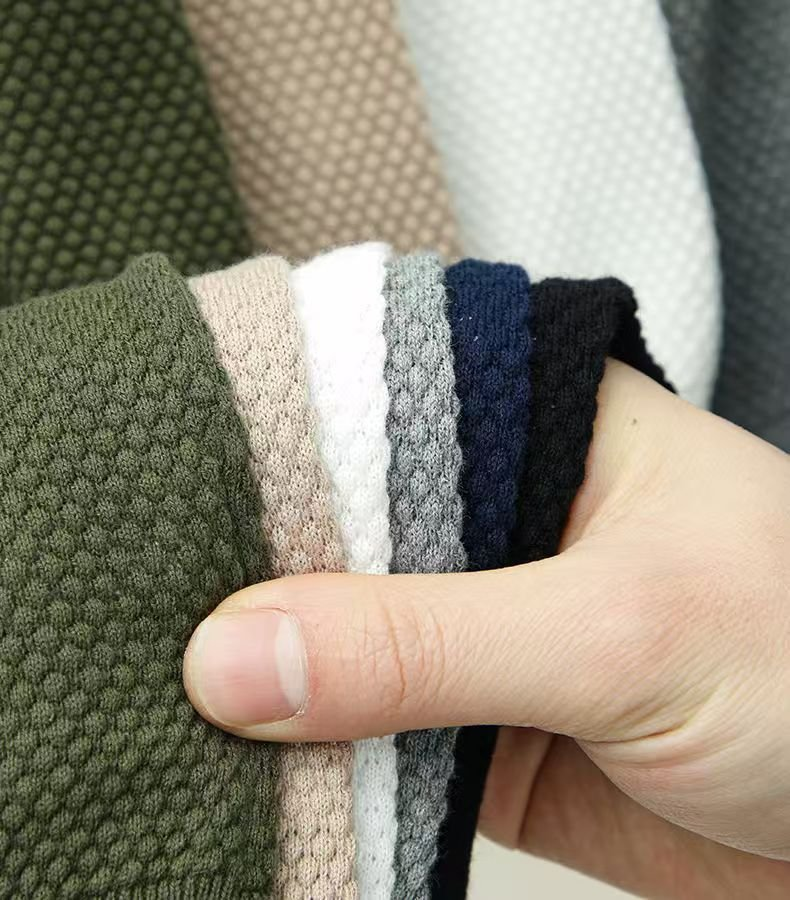 Men's Textured Knit V-Neck Polo with Spread Collar