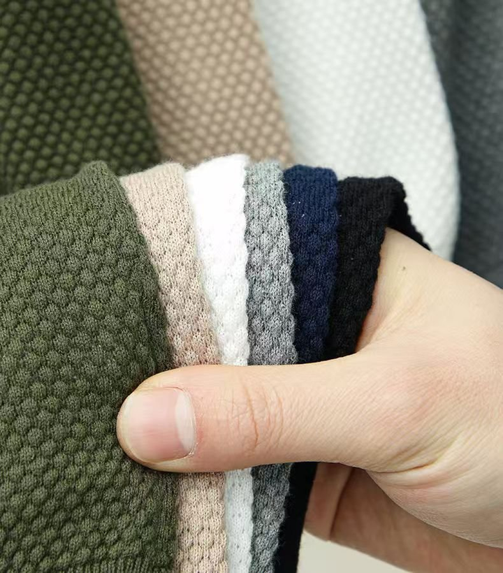Men's Textured Knit V-Neck Polo with Spread Collar