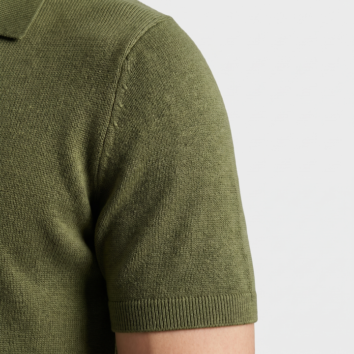Men's Textured Knit V-Neck Polo with Spread Collar