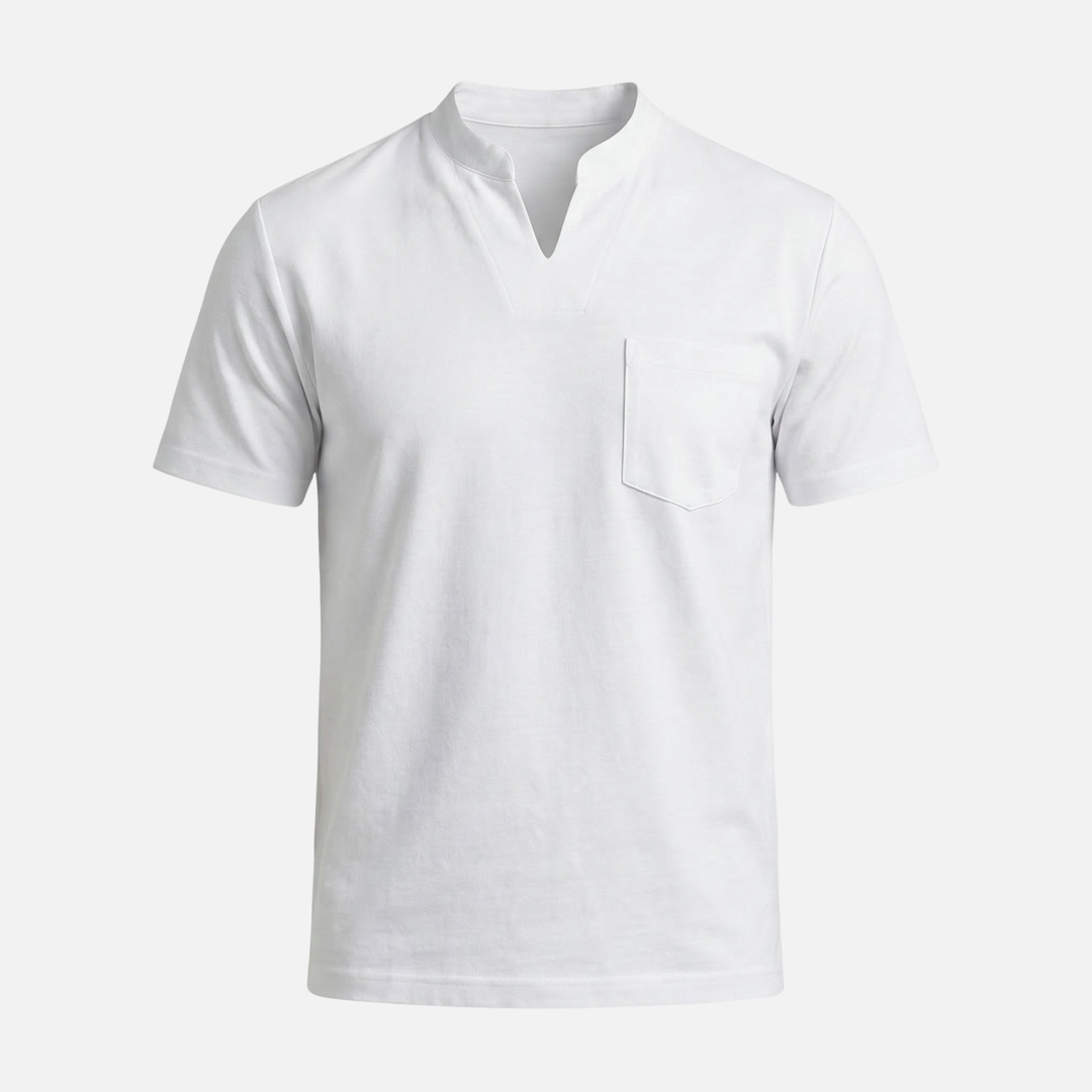 Men's V-Neck Mandarin Collar Shirt with Chest Pocket