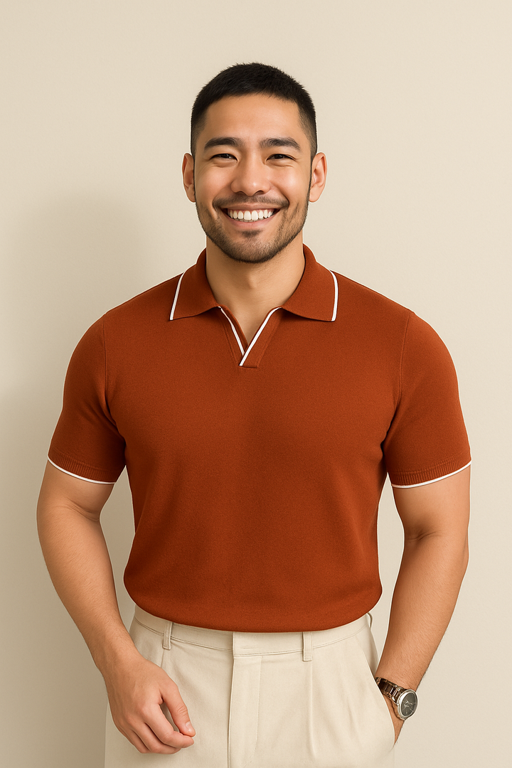 Men's V-Neck Placket Knit Polo Shirt