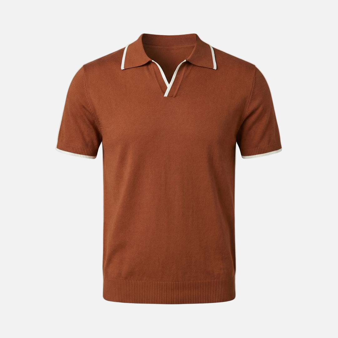 Men's V-Neck Placket Knit Polo Shirt